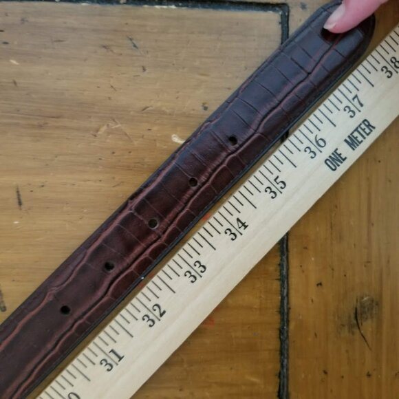 Reversible Women's Brown & Black Leather Belt, Scrollwork Buckle Mock Crock Boho - Picture 12 of 13